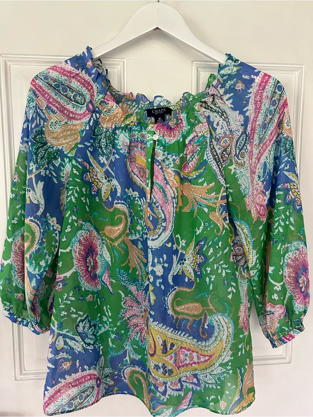 Chaps Green Blue Paisley Peasant Top